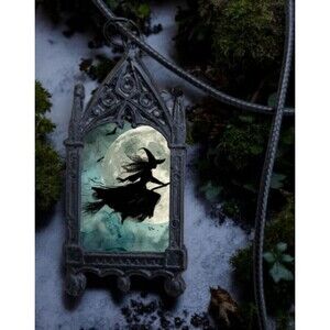 Witch Pendant - Flying Witch Necklace - Full Moon Jewelry